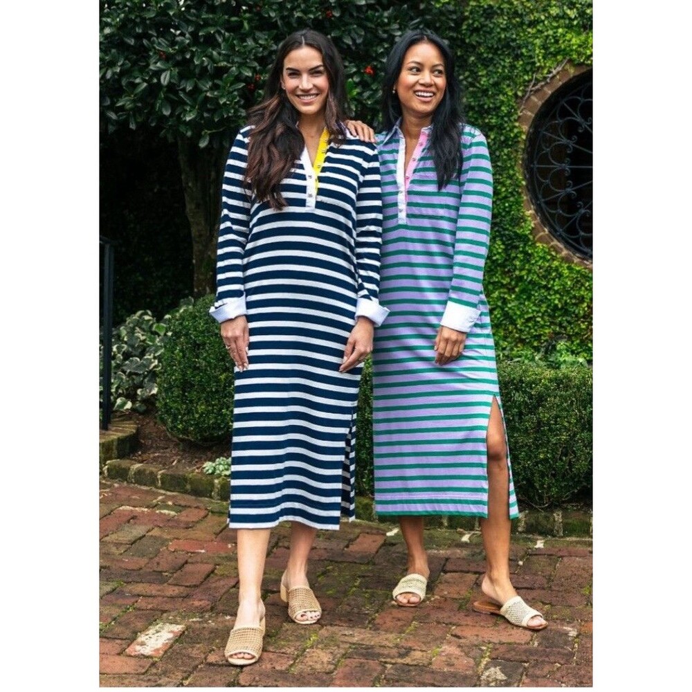 August Morgan Sutton Striped Polo MIDI Dress Size XS Navy White